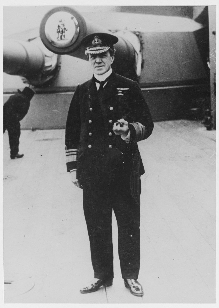 Admiral Sturdee on the quarter-deck of his flagship, H.M.S. HERCULES