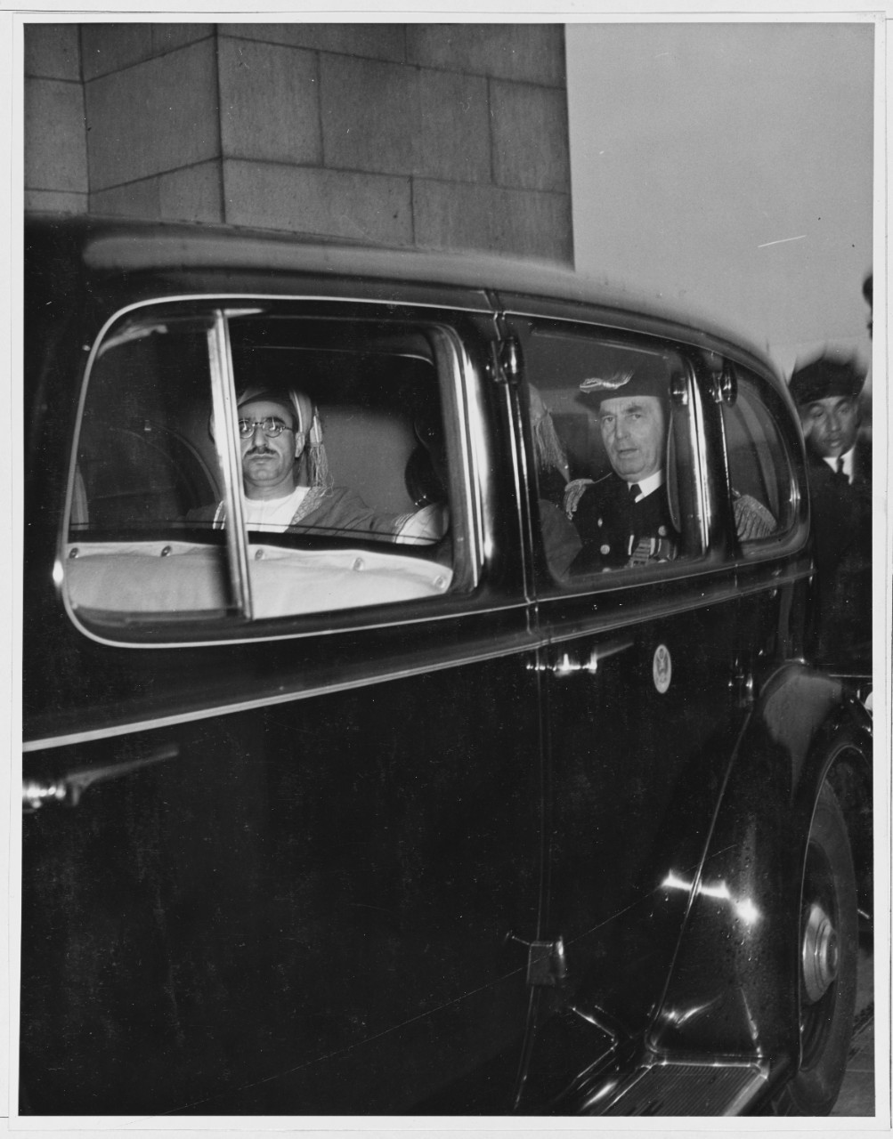 The Sultan of Muscat and Oman with Admiral Leahy in a car. March 1938