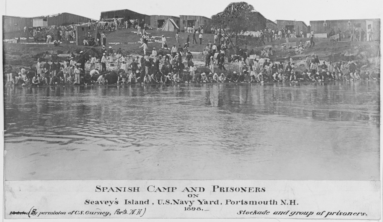 Spanish camp and prisoners in New Hampshire. Spanish-American War, 1898
