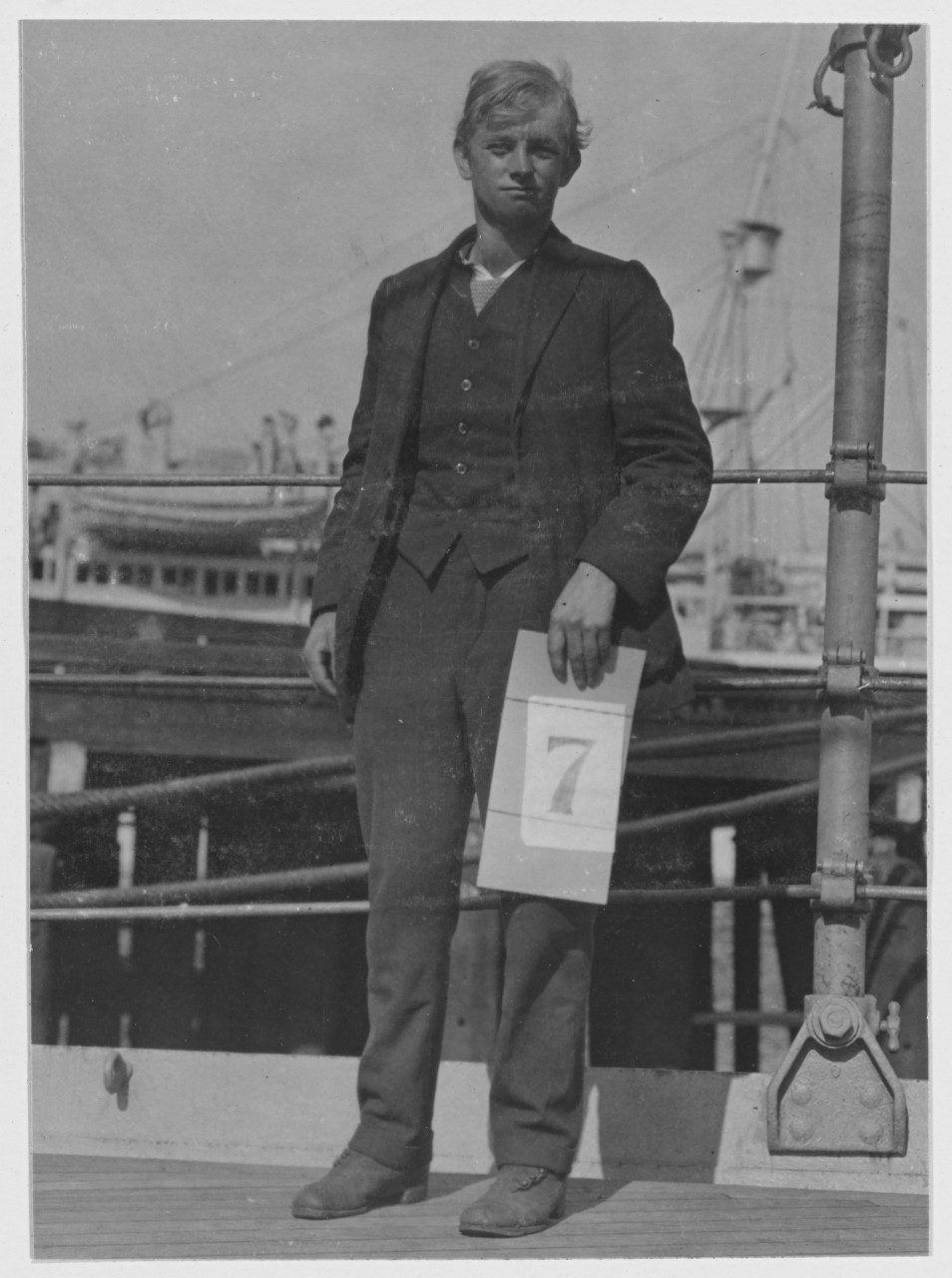 Alfred Pedersen, survivor of the Norwegian Bark "NORDHAV", Rescued August 18, 1918, by USS KEARSARGE (BB-5)