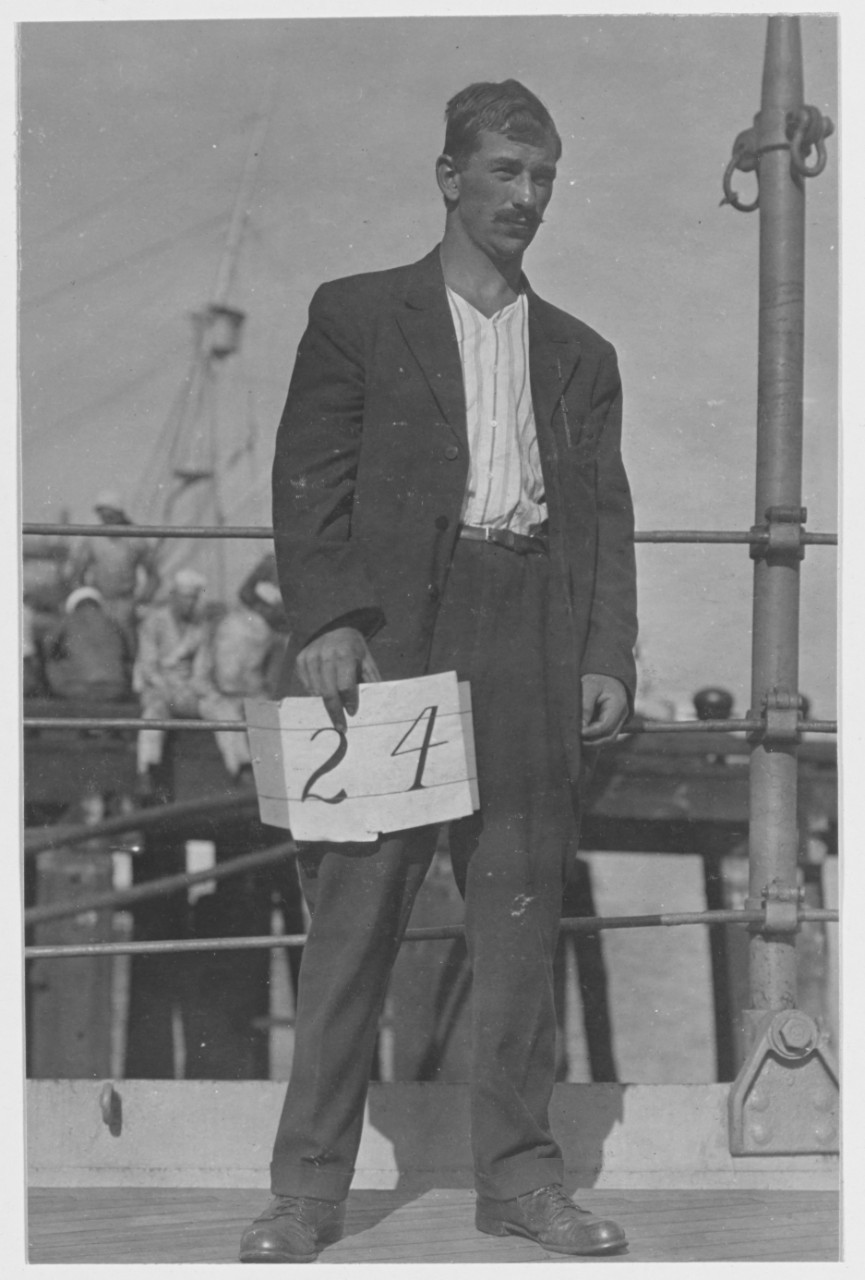 Fredrik Aarstup, survivor of the Norwegian Bark "NORDHAV", Rescued August 18, 1918, by USS KEARSARGE (BB-5)