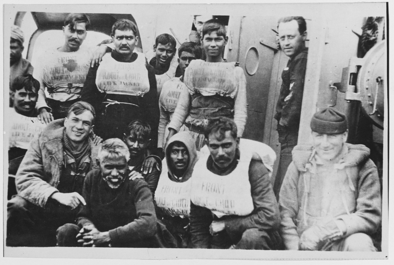 Part of crew rescued after the CITY OF GLASCOW was torpedoed, 1918