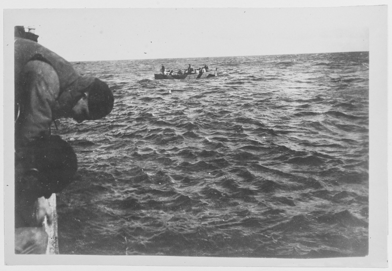 Rescue of crew of the CITY OF GLASCOW after it was torpedoed, 1918