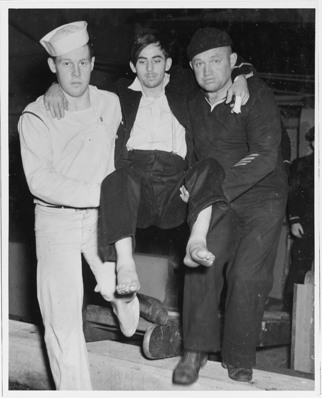 Survivors of SS "OCEAN VENTURE" being brought ashore at Norfolk, Virginia