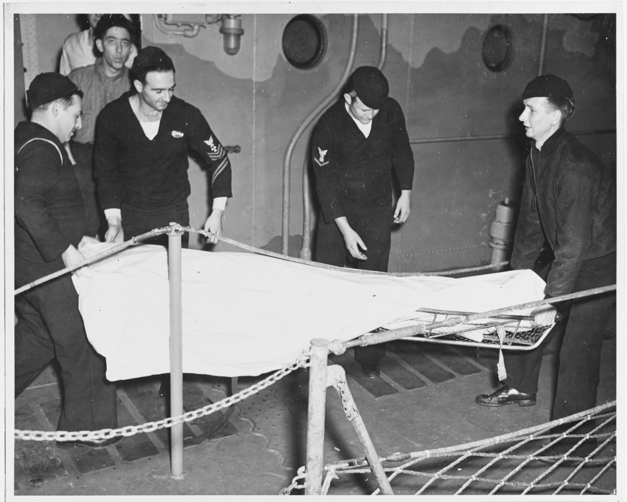 Survivors of SS "OCEAN VENTURE" being brought ashore at Norfolk, Virginia