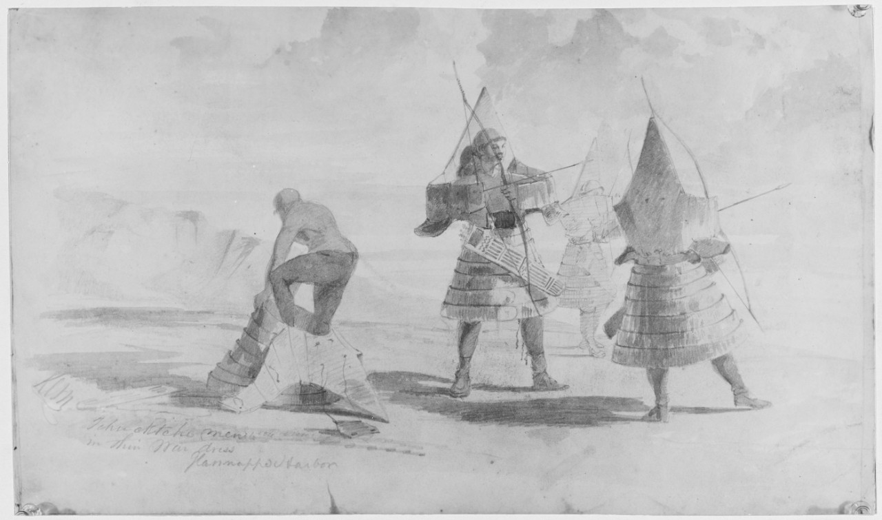 Patagonian Natives, men in their war dress. Glannappe Harbor. Tchucktehe.