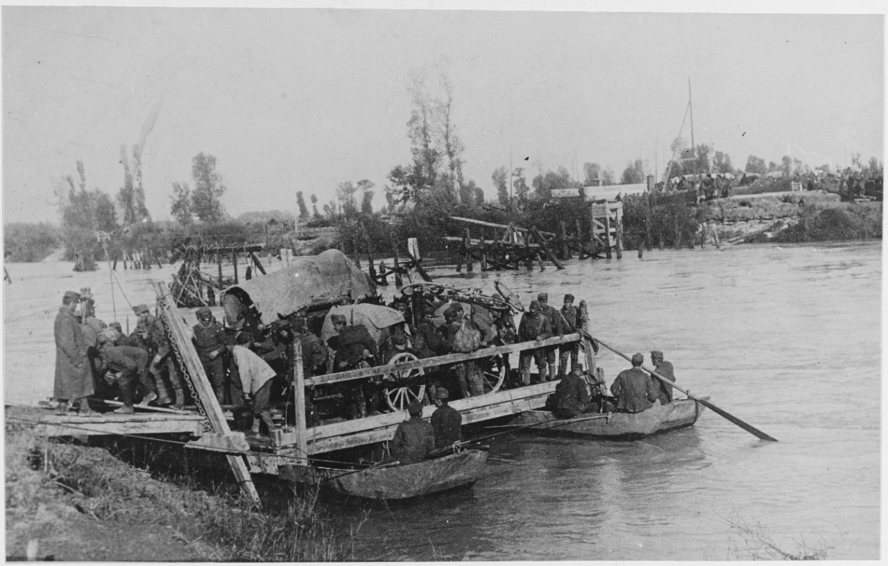 Passage of Austrian troops over the Livenza. Austria-Hungary.