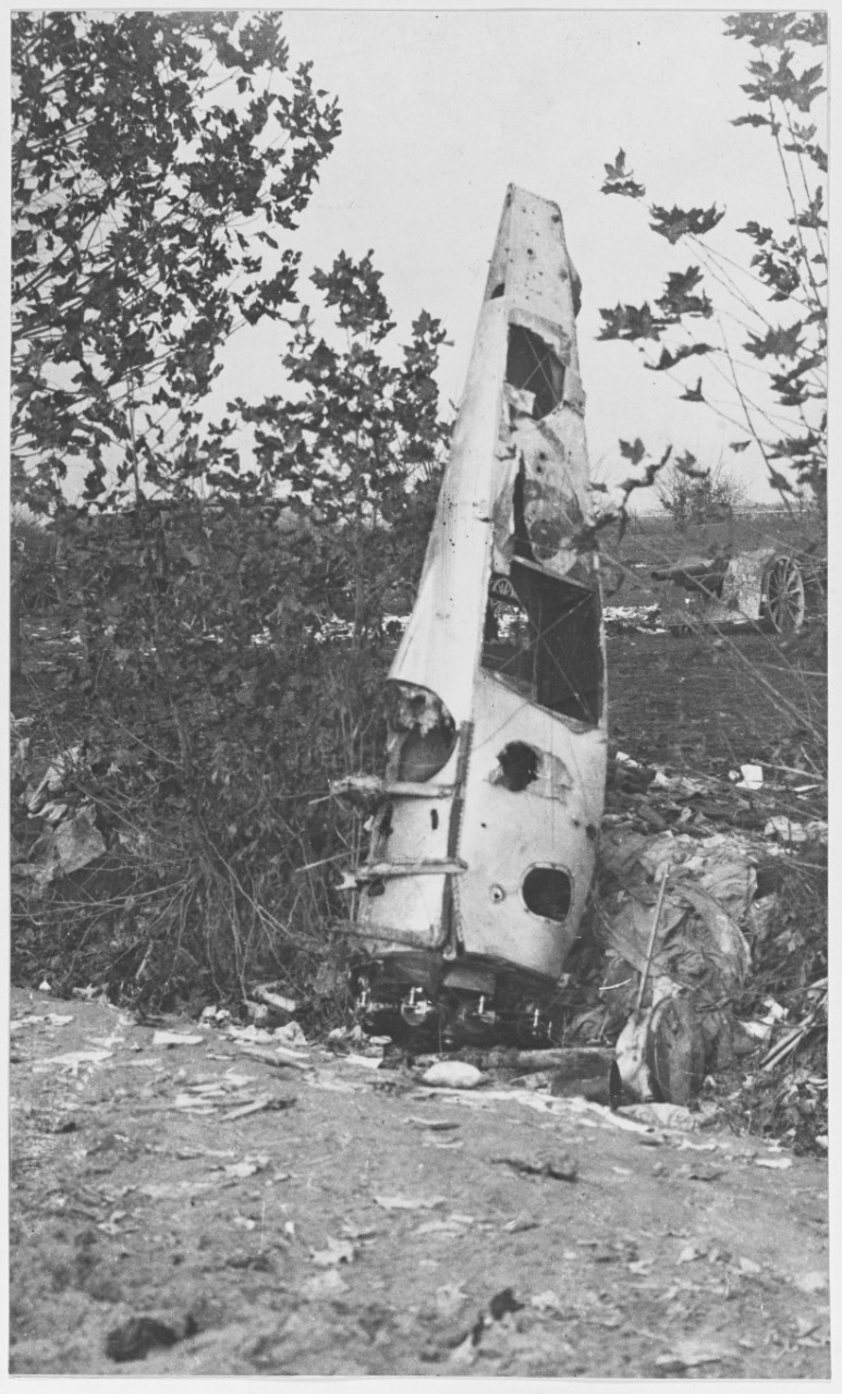An Italian aeroplane which was brought down in flames. Austria-Hungary.
