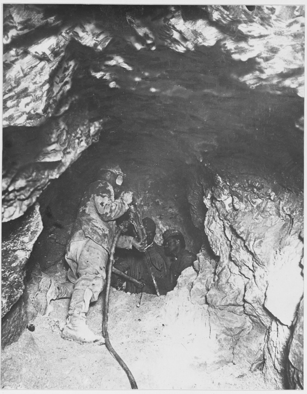 Austrian sappers boring in a rock cavern on the Italian front. Austria-Hungary.