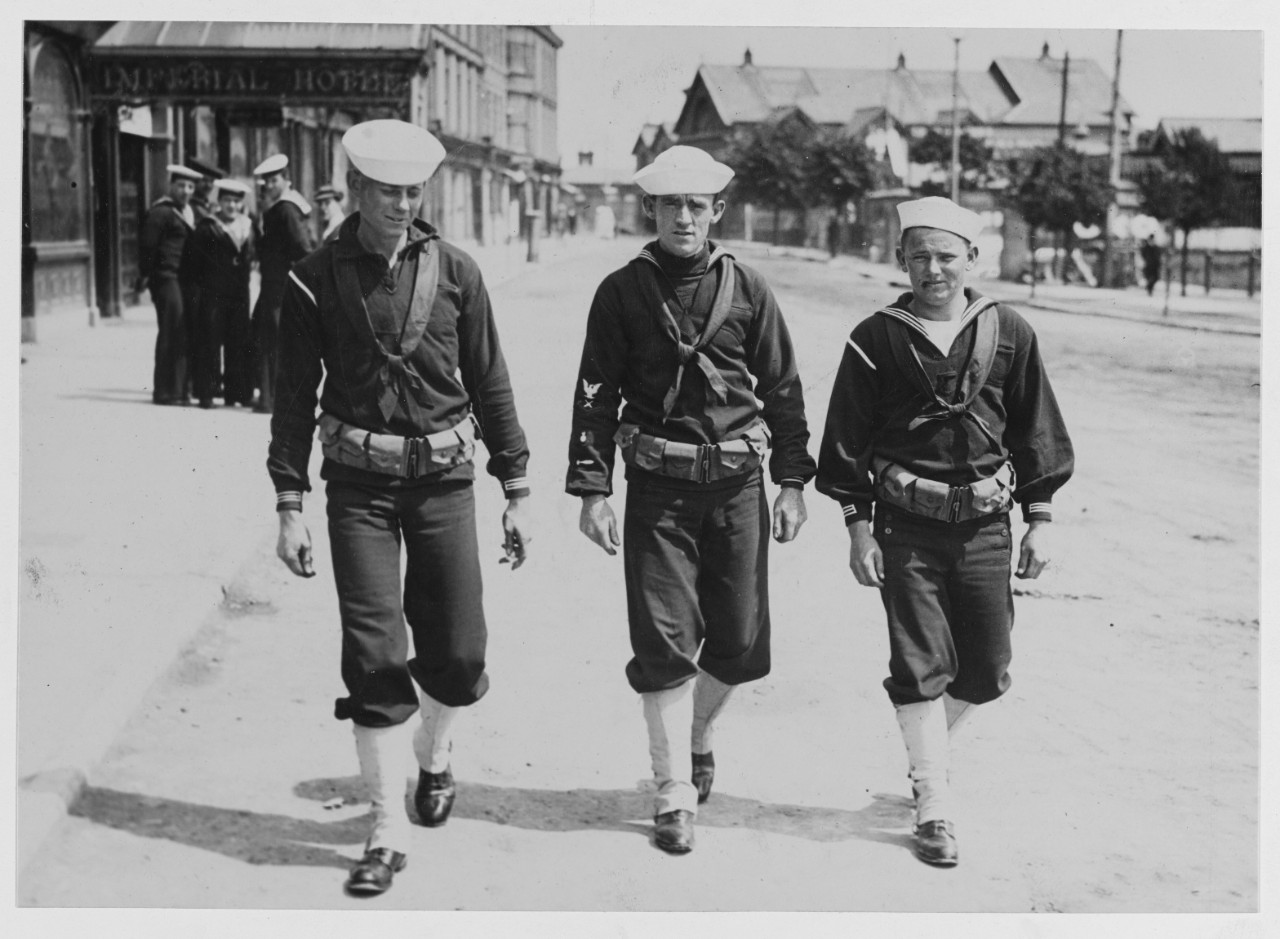 U.S. Sailors patrolling streets of America's Naval Base. Queenstown, Ireland
