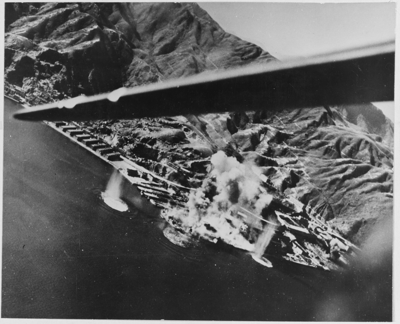 Dockyard hit bombs hitting Taikoo Dock Yard, Hong Kong, China. 16 January 1945