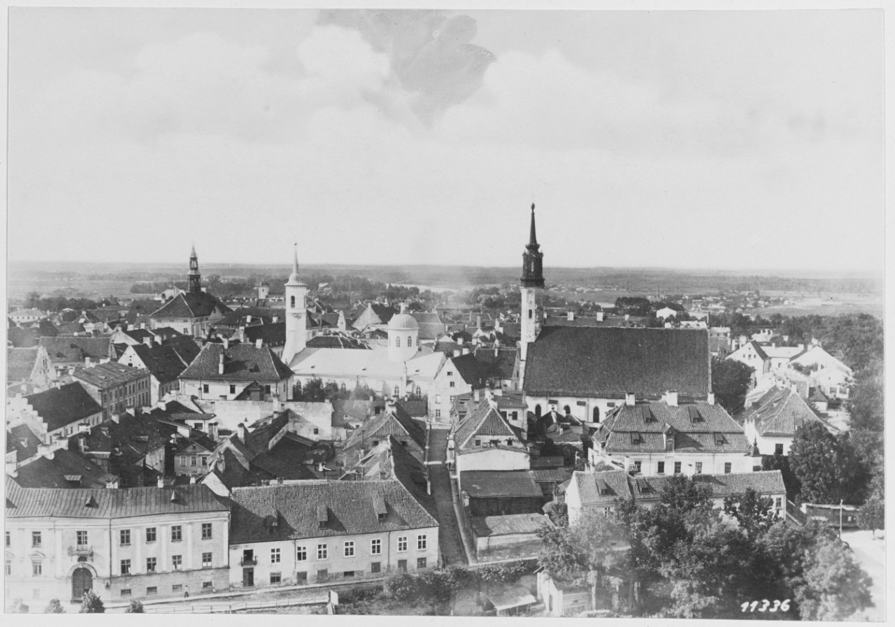 View of over Nariva (Estonia), building roofs and steeples