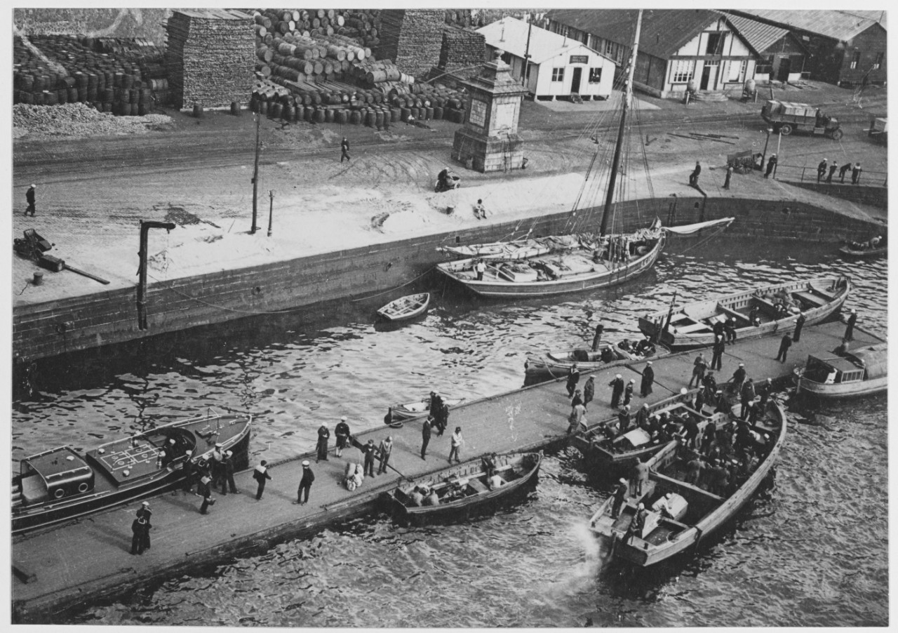 The Gueyden bridge wharf, Brest, France during World War I. September 30, 1918