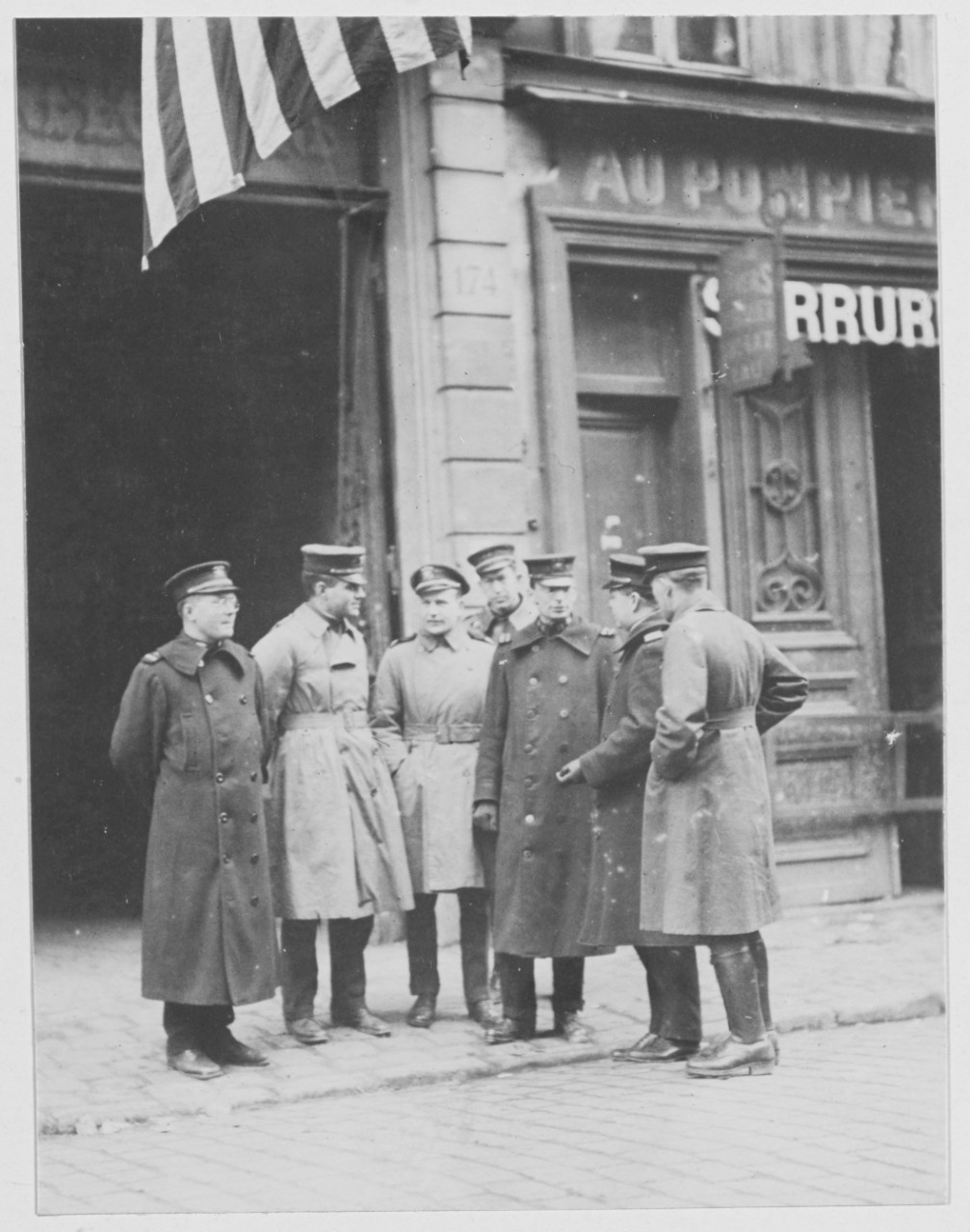 Officers in charge of Navy relief work before headquarters at Lille, France during World War I