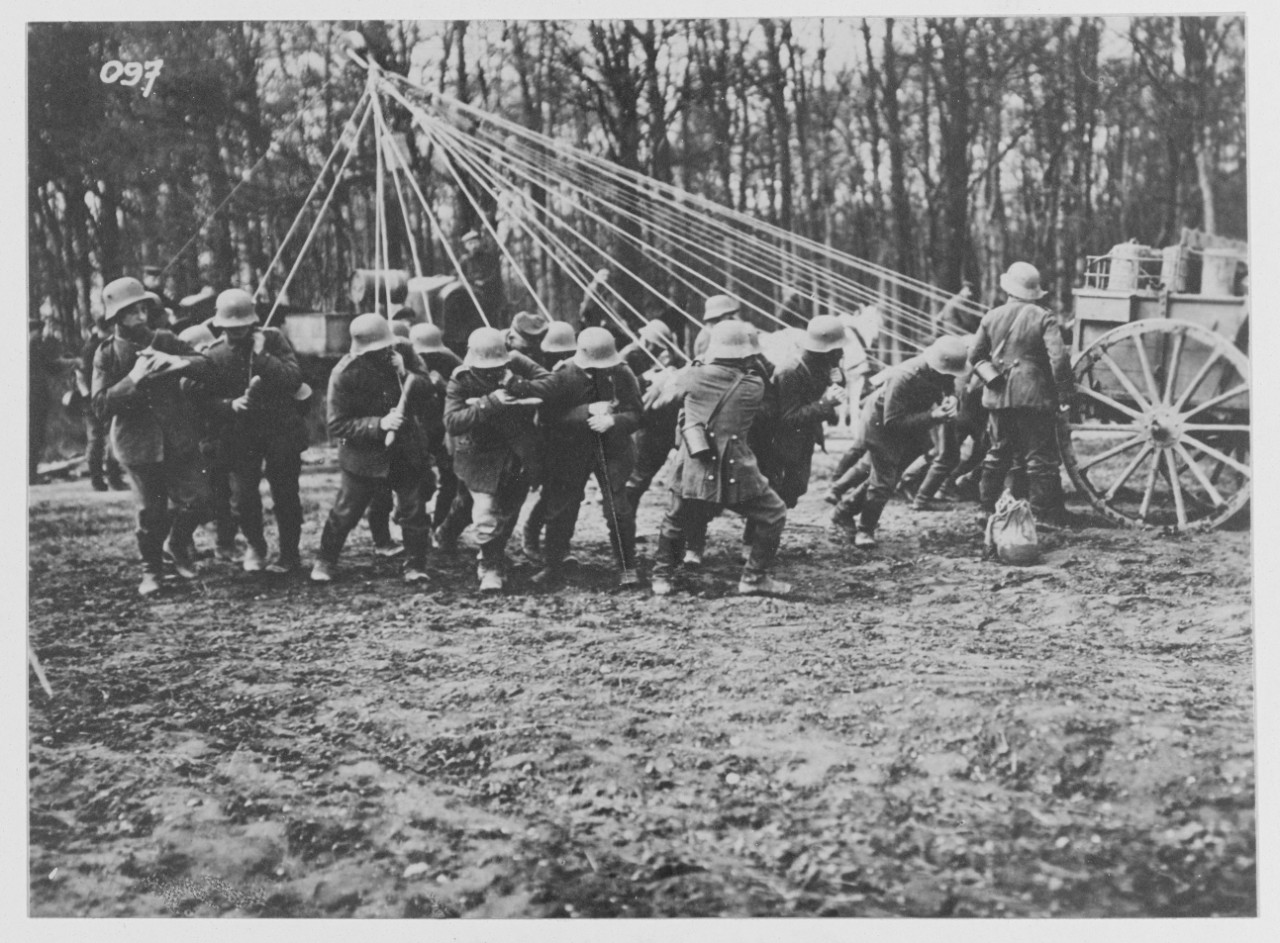 With a German Aviation Division. Pulling down a captive balloon.