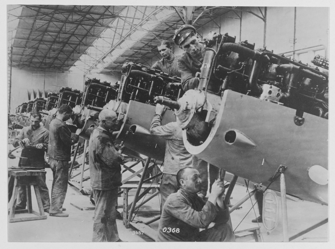 Scene in the mounting room of a German aeroplane factory