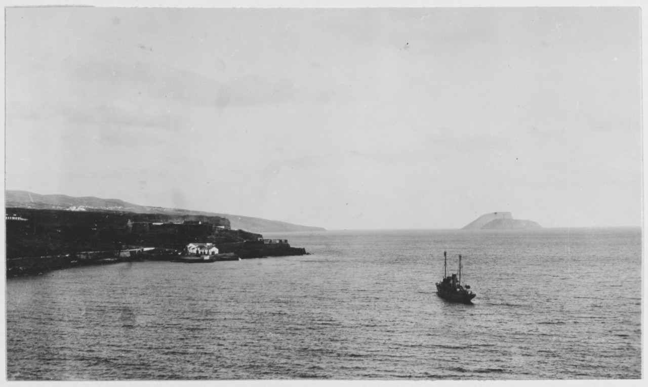 USS MARGARET at anchor off Angra, Terceira, Azores, Portugal. February 20, 1918