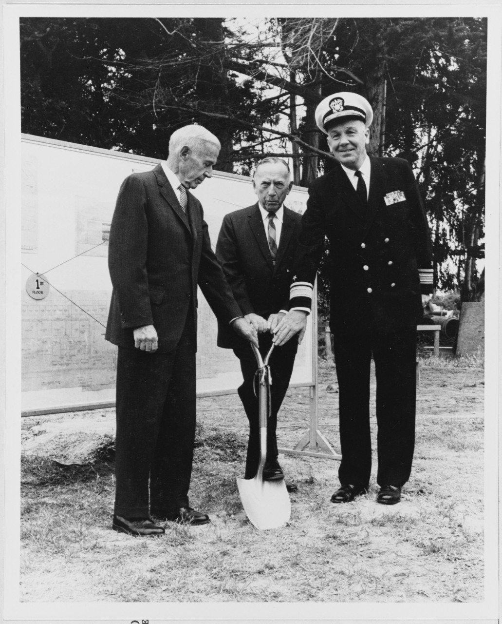 Ground breaking at the Naval Postgraduate School, Admiral Royal Eason Ingersoll, Admiral Raymond A. Spruance, Rear Admiral E.J. O'Donnell