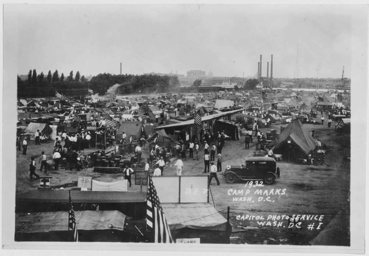 Camp Marks, Washington, DC. Bonus March, Before being burned by soldiers. 1932.