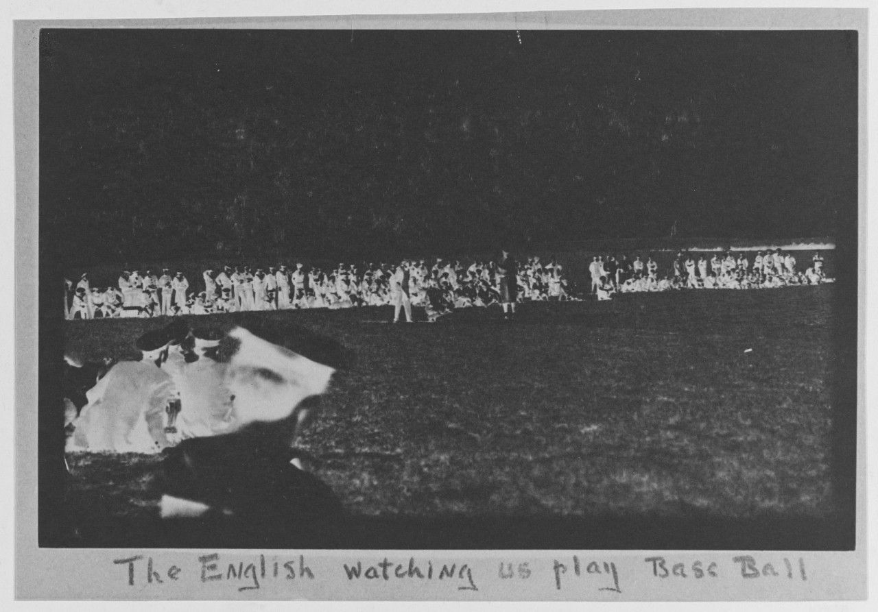 The English watching us play baseball. Scapa Flow, 1918