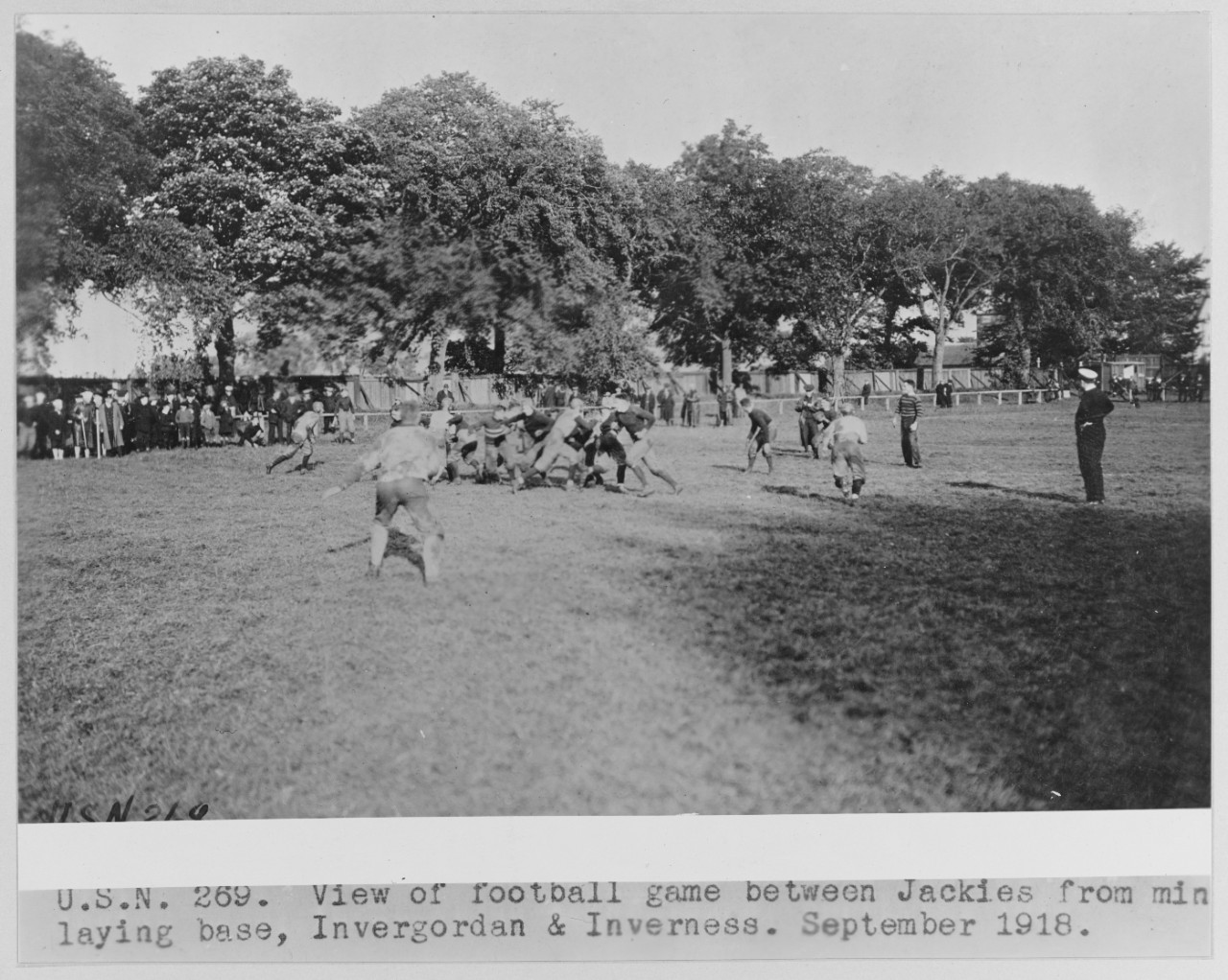U.S.N. 269 View of football game between Jackies and from mine laying base, Invergordan and Inverness.