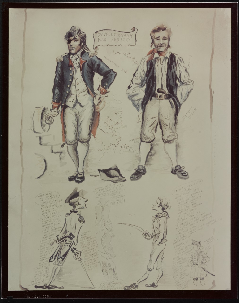 Drawing of Uniforms, Typical Enlisted Garb from Revolutionary War Period