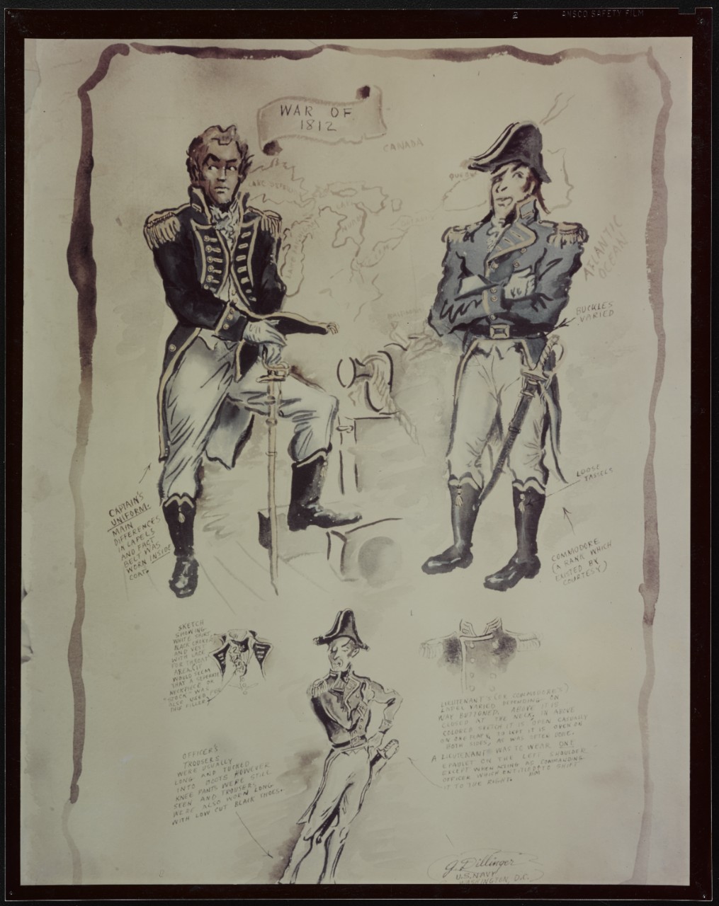 Drawing of Uniforms, Captain and Commodore's Uniforms from War of 1812
