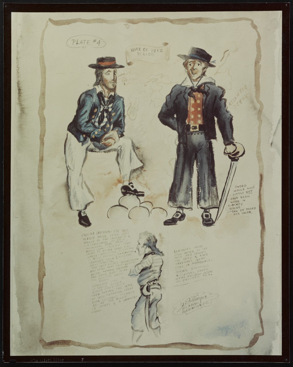 Drawing of Uniforms, Enlisted Uniforms for War of 1812 Period