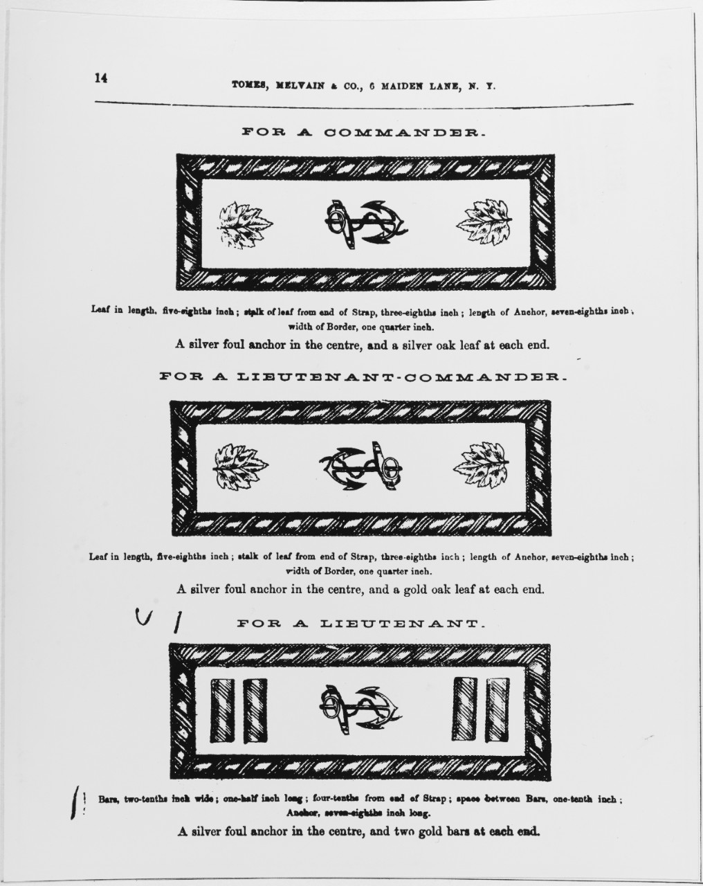 Uniform Regulations, 1864. Shoulder Insignia for a Commander, Lieutenant Commander, Lieutenant
