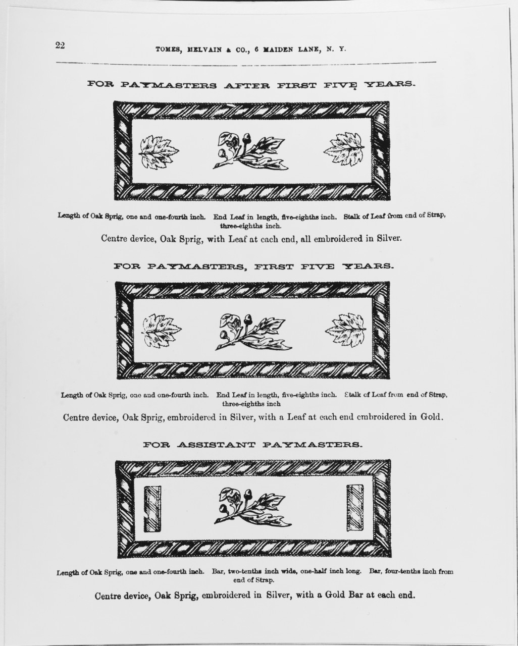 Uniform Regulations, 1864. Shoulder Insignia for Paymasters, Assistant Paymasters