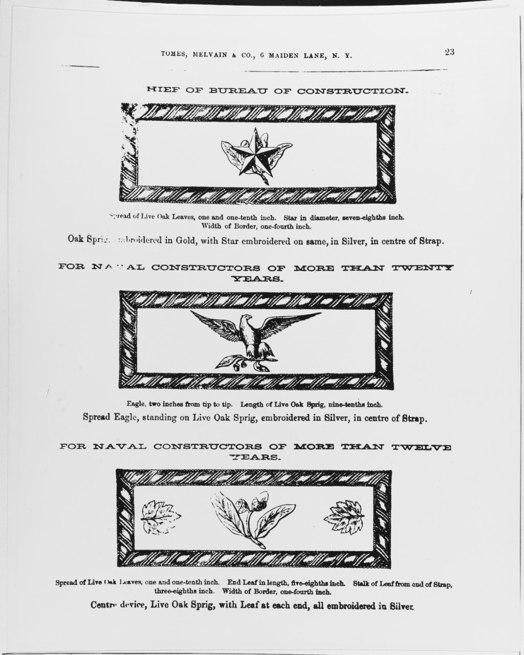 Uniform Regulations, 1864. Shoulder Insignia for Chief of Bureau of Construction, for Naval Constructors