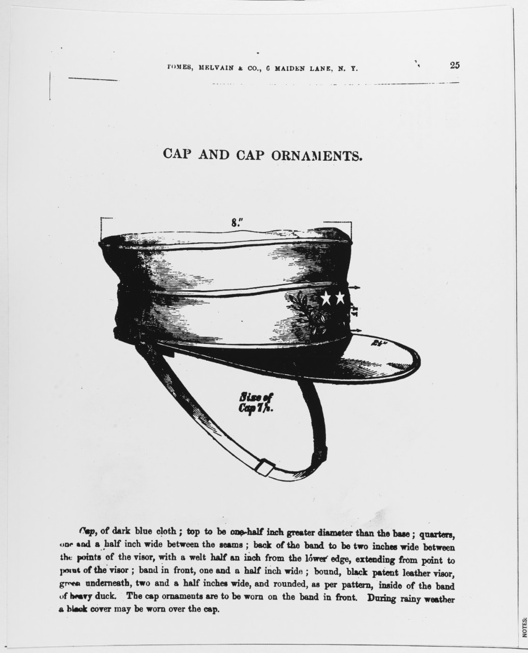 Uniform Regulations, 1864. Cap and Cap Ornament