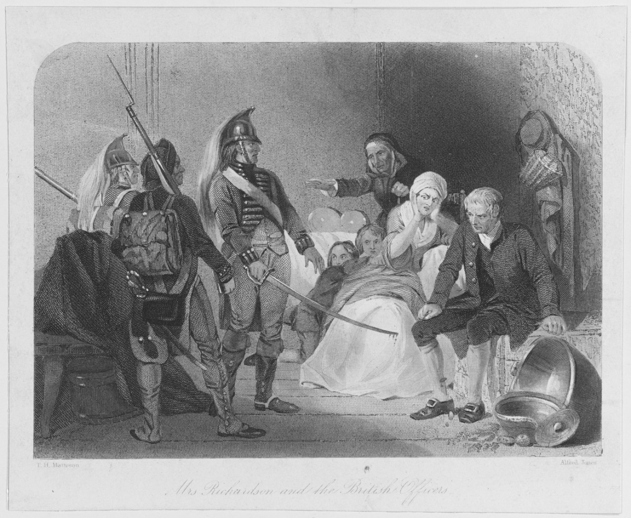 Engraving of Mrs. Richardson and the British Officers, during the Revolutionary War