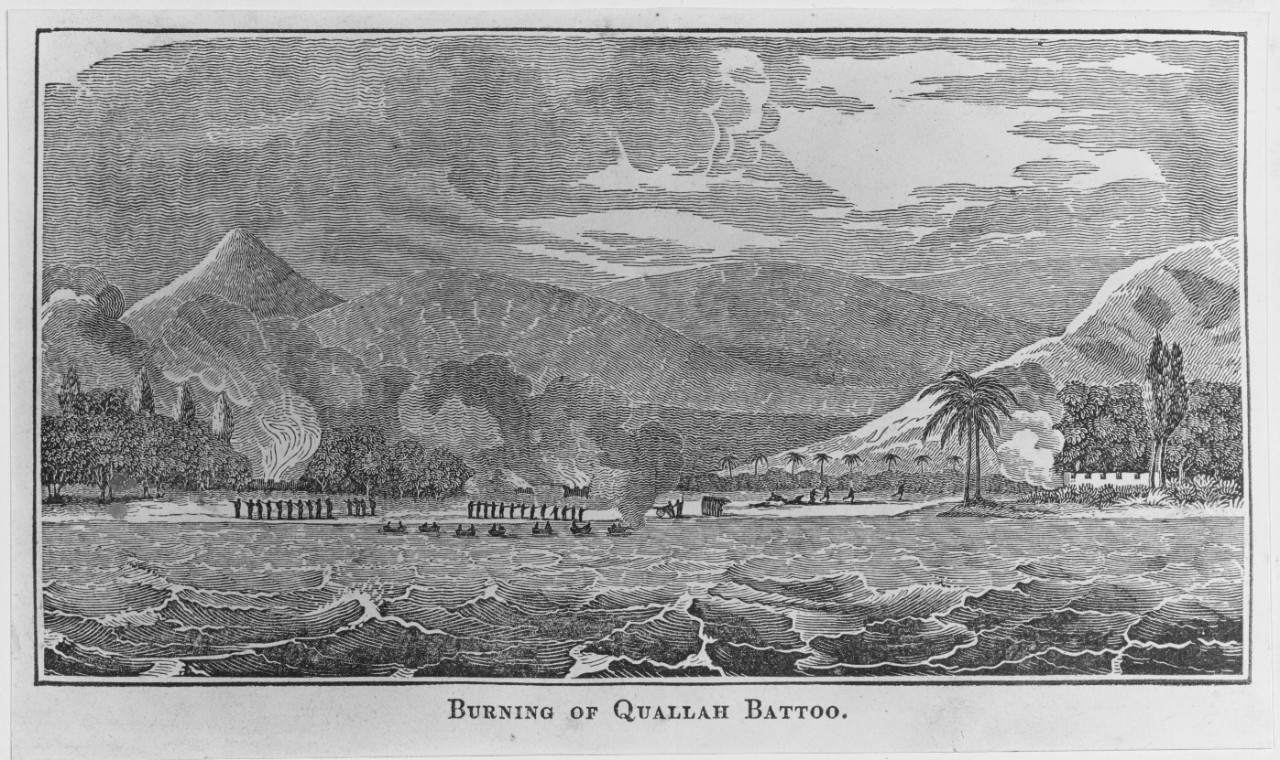 Burning of Quallah Battoo, Sumatra. Copied from cruise of the Frigate POTOMAC