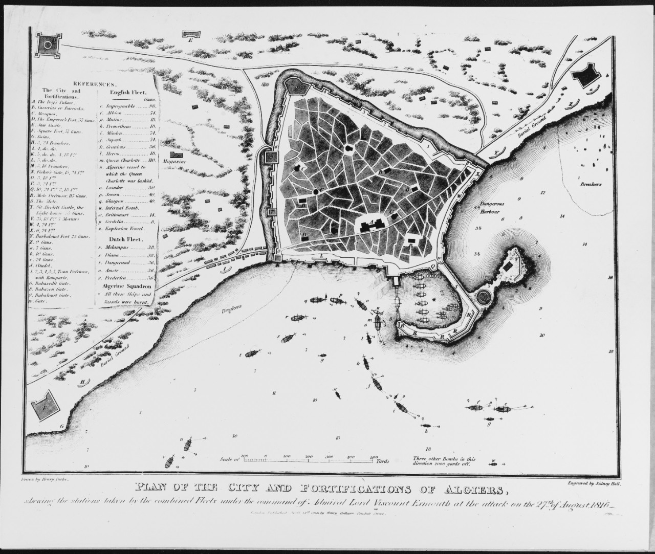 Plan of the City and Fortifications of Algiers,  Admiral Lord Viscount Ermouth at the attack on the 27th of August 1816