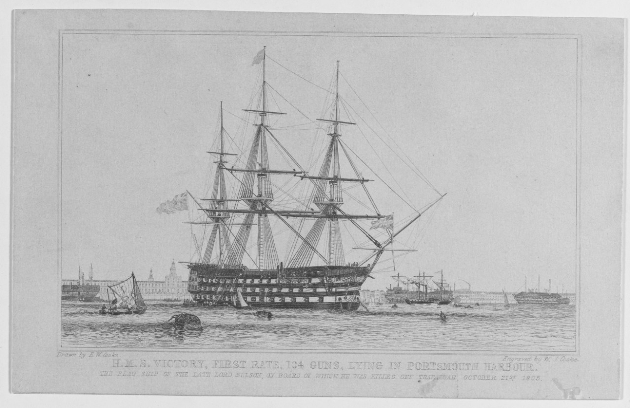 Napoleonic Wars. Engraving of H.M.S. VICTORY