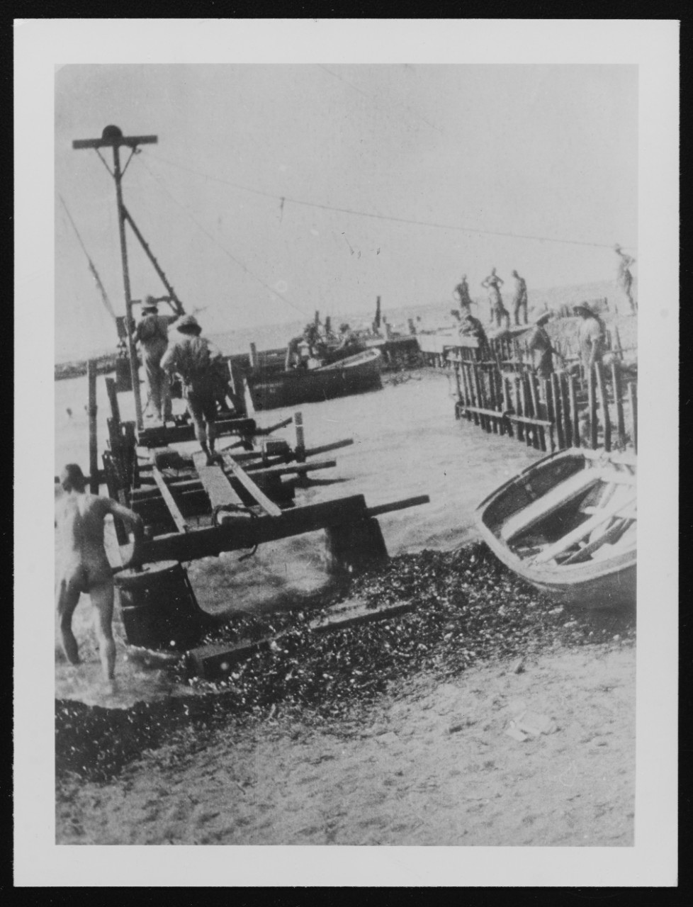 Gallipoli Campaign, building jettys at Gully Beach