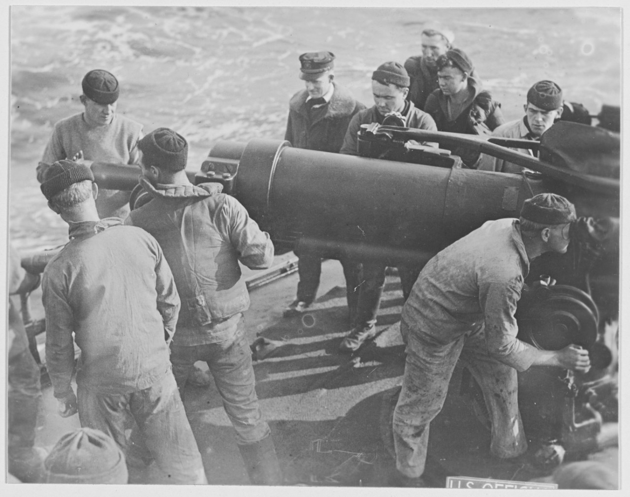 View of gun crew at practice on USS LITTLE, November 25, 1918