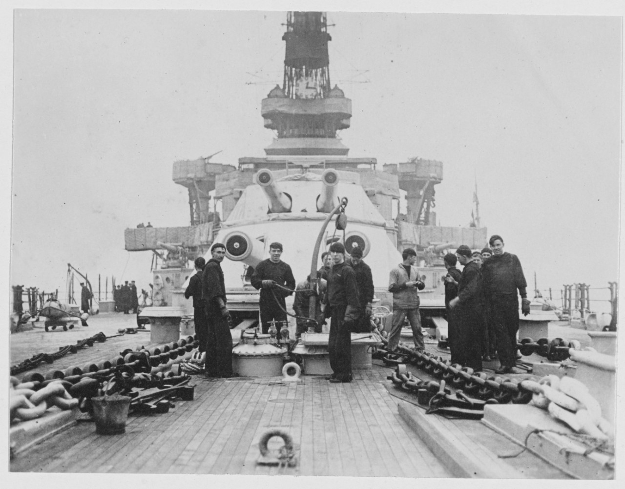 U.S. Battleship in the North Sea, showing turret guns