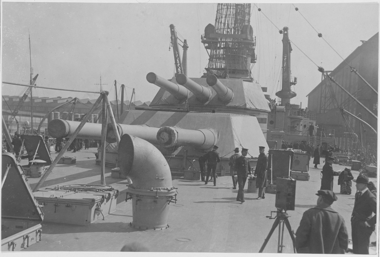 People view USS IDAHO. New York Shipbuilding Corporation, March 1919
