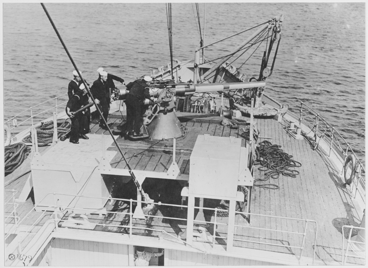 U.S. Navy. Training and sighting the forward gun on an American warship