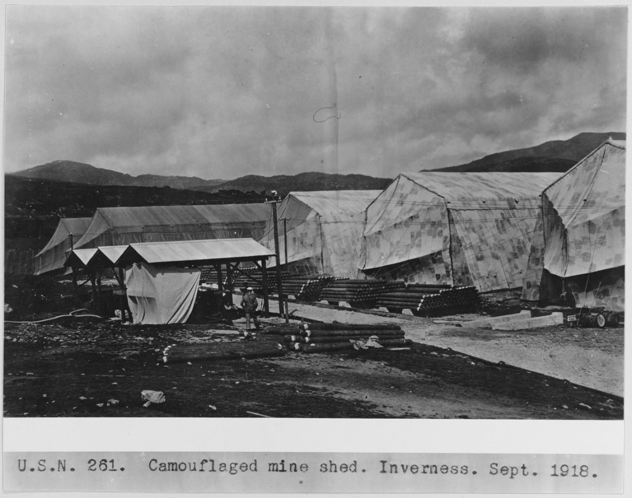 Camouflaged mine shed in Inverness, Scotland. September 1918. USN 261