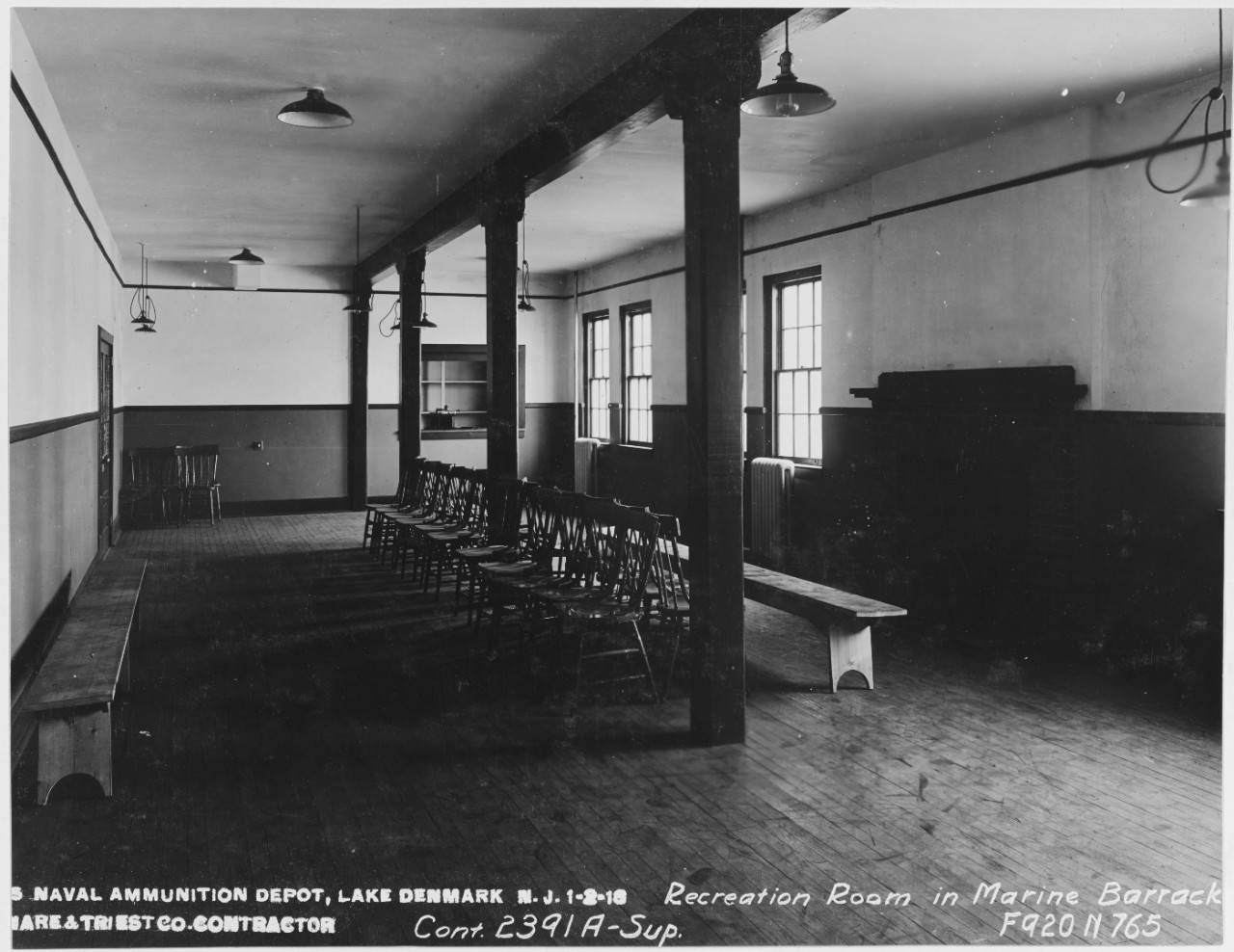 USN Ammunition Depot, Lake Denmark, New York. Recreation Room, Marine Barracks. 1/02/1918