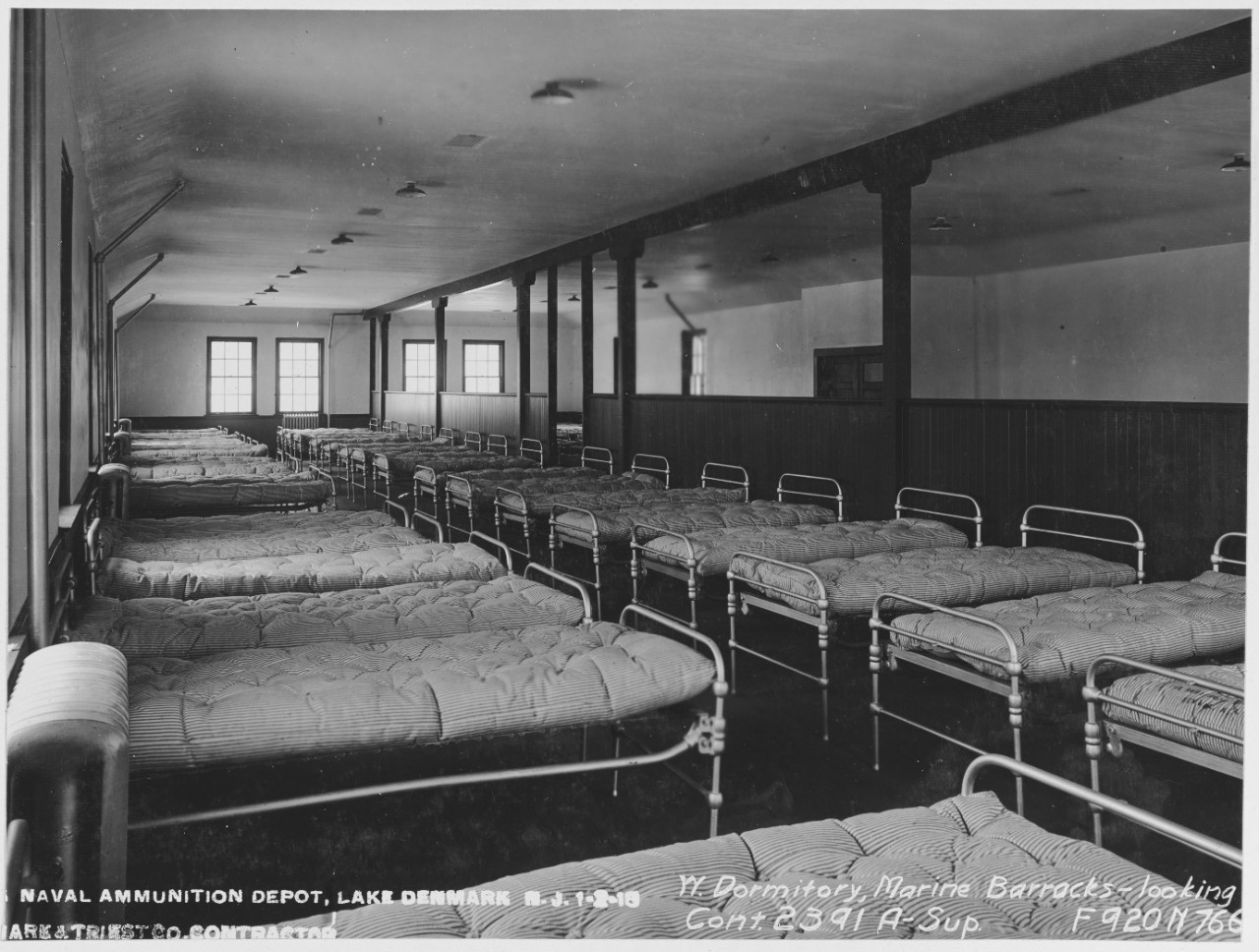 USN Ammunition Depot, Lake Denmark, New Jersey. West Dormitory, Marine Barracks.  1/2/1918
