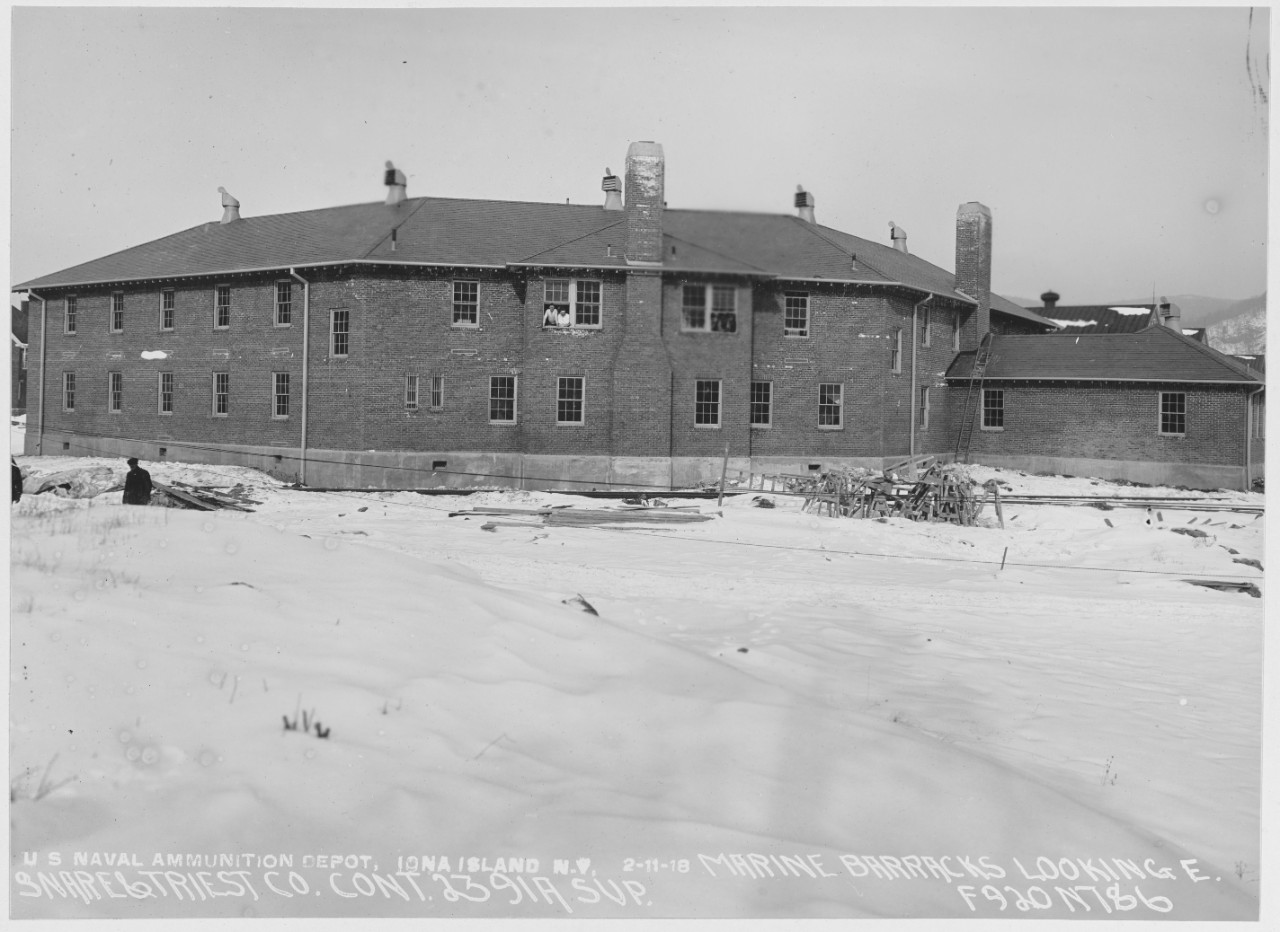 USN Ammunition Depot, Lake Denmark, New Jersey. Marine Barracks looking East.  2/11/1918