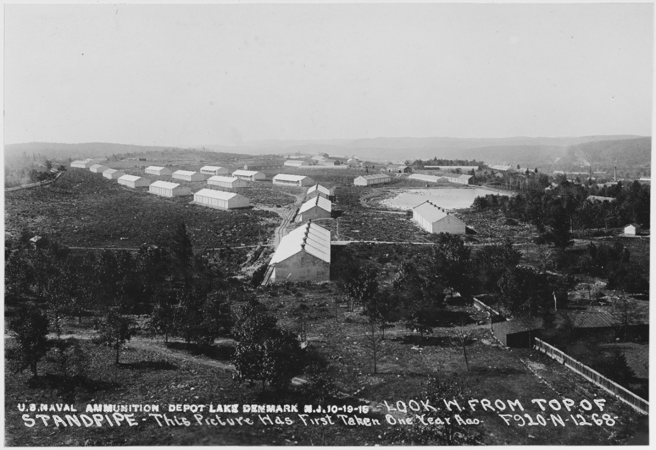 USN Ammunition Depot, Lake Denmark, New Jersey. Looking North from standpipe. This picture was first taken one year ago. 10/19/1918