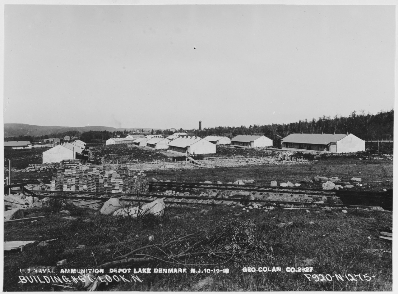 USN Ammunition Depot, Lake Denmark, New Jersey. Looking North from standpipe. Building No. 67. 10/19/1918