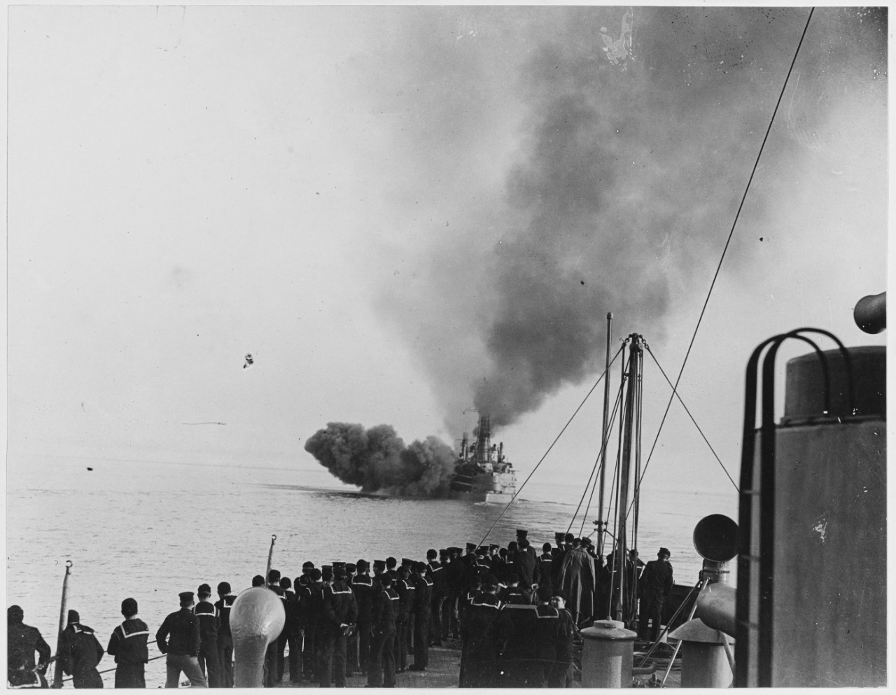 Battleship firing broadside to port - at target practice