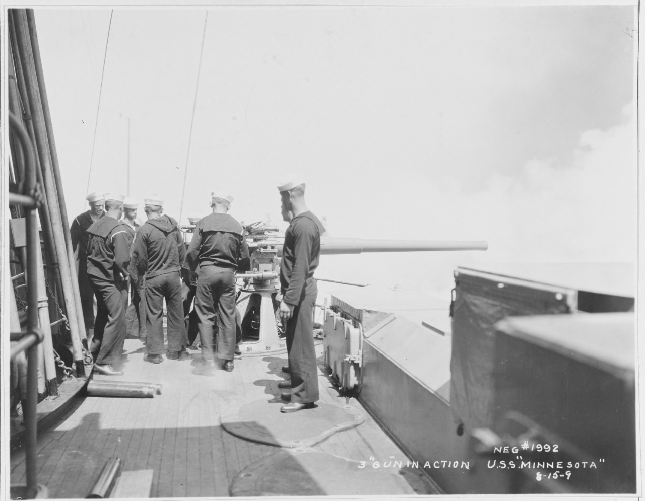 Gun Practice on USS MINNESOTA/ 3" Gun in Action. 8-15-9