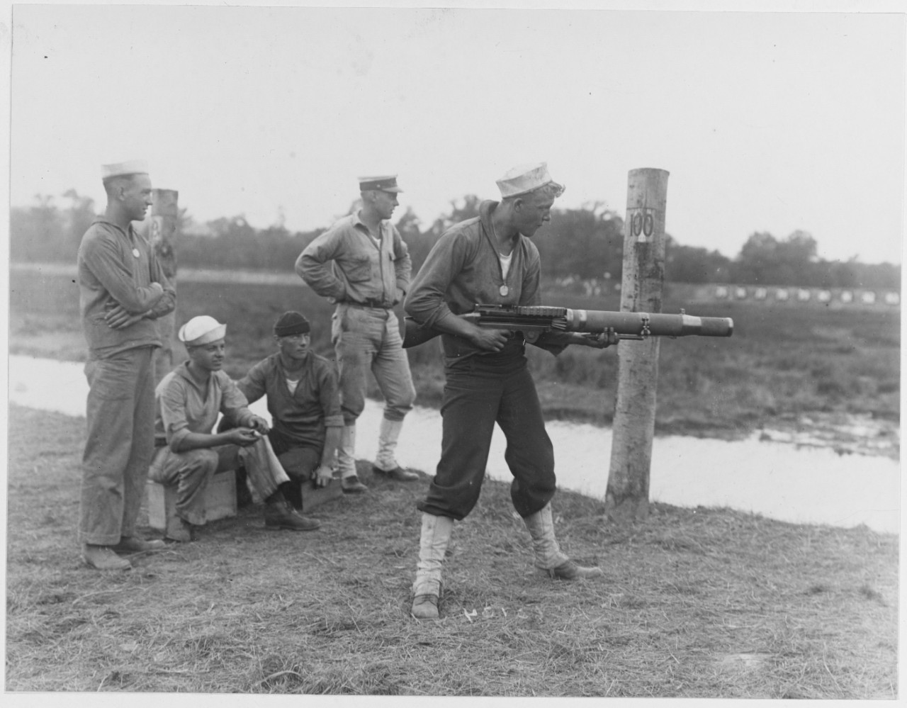 New rifle range at Caldwell, New Jersey. Men stationed at the range receiving instruction in Lewis machine gun fire